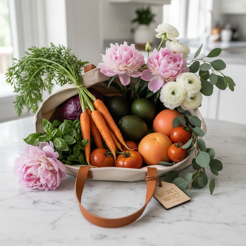 Canvas Tote Bag with Leather Handles in natural beige